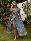 Bohemia V-neck Printed Beach Maxi Dresses