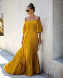Eternal Love Pleated Maxi Dress - Mustard