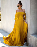 Eternal Love Pleated Maxi Dress - Mustard