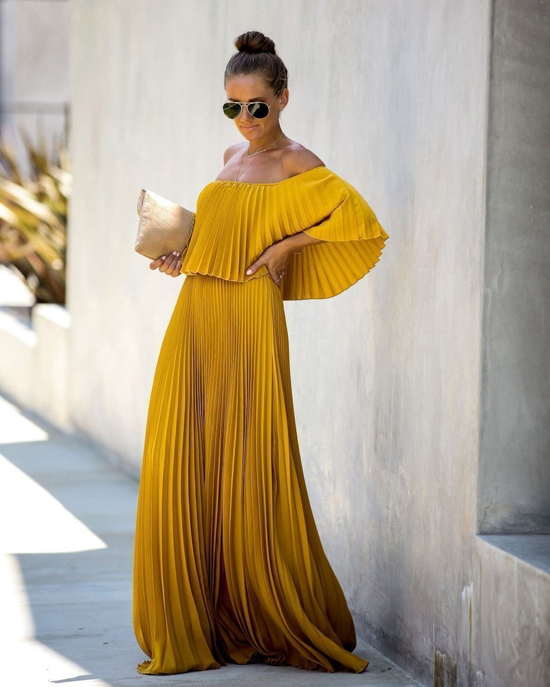Eternal Love Pleated Maxi Dress - Mustard