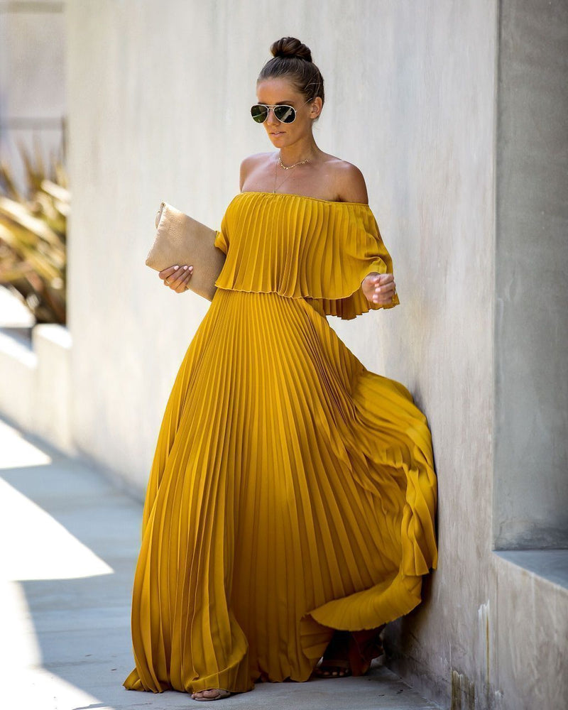 Eternal Love Pleated Maxi Dress - Mustard