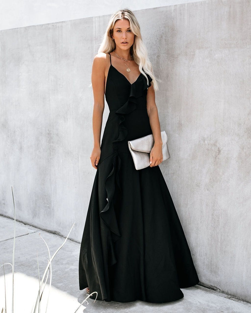 Cool Waters Ruffle Gown - Black - FINAL SALE