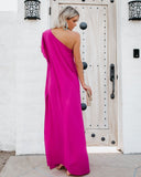 Blown Away One Shoulder Statement Maxi Dress - Fuchsia