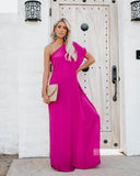 Blown Away One Shoulder Statement Maxi Dress - Fuchsia