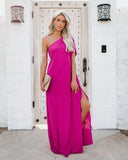 Blown Away One Shoulder Statement Maxi Dress - Fuchsia