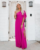 Blown Away One Shoulder Statement Maxi Dress - Fuchsia