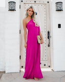 Blown Away One Shoulder Statement Maxi Dress - Fuchsia