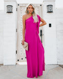 Blown Away One Shoulder Statement Maxi Dress - Fuchsia
