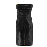 Off Shoulder Artificial Leather Slim Dress-Black