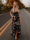Bohemia Asymmetry Floral V Neck Backless Maxi Dress