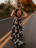 Bohemia Asymmetry Floral V Neck Backless Maxi Dress