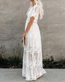 Lace Plunge Neck Embroidery Maxi Dress