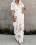 Lace Plunge Neck Embroidery Maxi Dress
