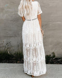 Lace Plunge Neck Embroidery Maxi Dress