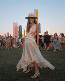 Sexy Deep V Belted See-Through Maxi Dresses