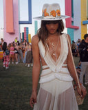 Sexy Deep V Belted See-Through Maxi Dresses