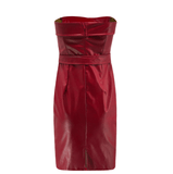 Off Shoulder Artificial Leather Slim Dress-Red