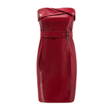 Off Shoulder Artificial Leather Slim Dress-Red