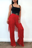 Amira Fringe Pants - Red