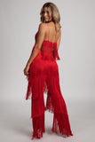 Amira Fringe Pants - Red