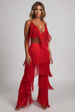 Amira Fringe Pants - Red