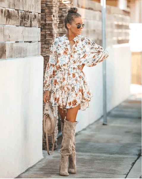 Vienne Floral Adjustable Balloon Sleeve Dress