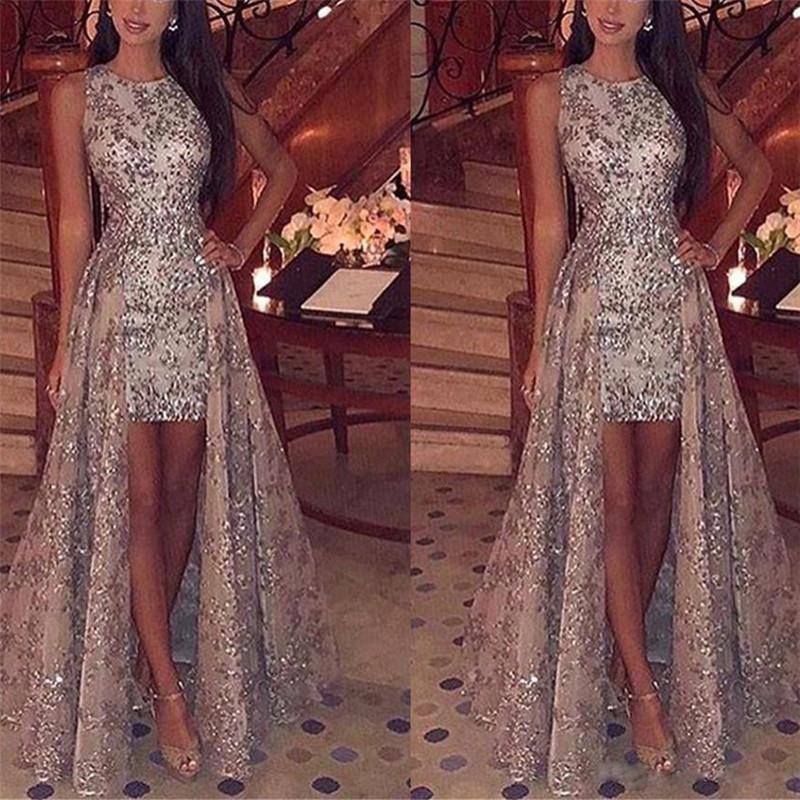 Sexy Round Neck Sleeveless Sequin Party Evening Dress