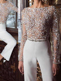 Fashion Elegant Pure Colour Splicing Sequins Jumpsuits