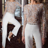 Fashion Elegant Pure Colour Splicing Sequins Jumpsuits