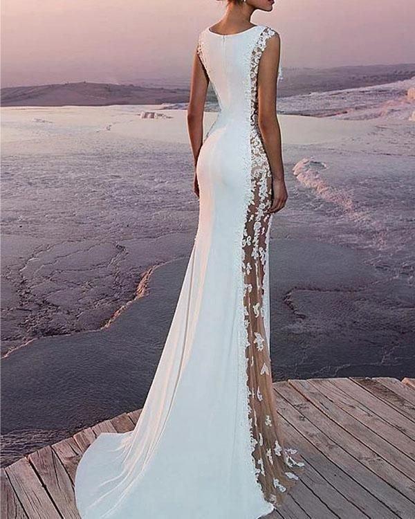 Sexy See-Through Sleeveless Fishtail Evening Dress