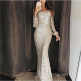 Long Sleeve Tassel Evening Dress