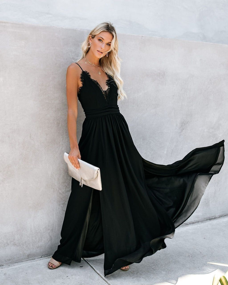 The Gala Lace Slit Maxi Dress - Black - FINAL SALE