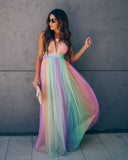 Wonderland Rainbow Striped Maxi Dress