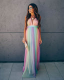 Wonderland Rainbow Striped Maxi Dress