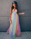 Wonderland Rainbow Striped Maxi Dress