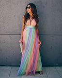 Wonderland Rainbow Striped Maxi Dress