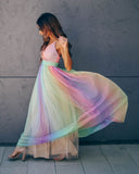 Wonderland Rainbow Striped Maxi Dress