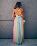 Wonderland Rainbow Striped Maxi Dress