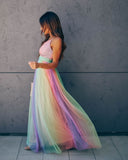 Wonderland Rainbow Striped Maxi Dress