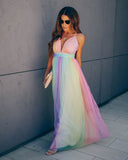Wonderland Rainbow Striped Maxi Dress