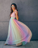 Wonderland Rainbow Striped Maxi Dress