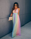 Wonderland Rainbow Striped Maxi Dress
