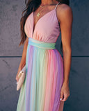 Wonderland Rainbow Striped Maxi Dress