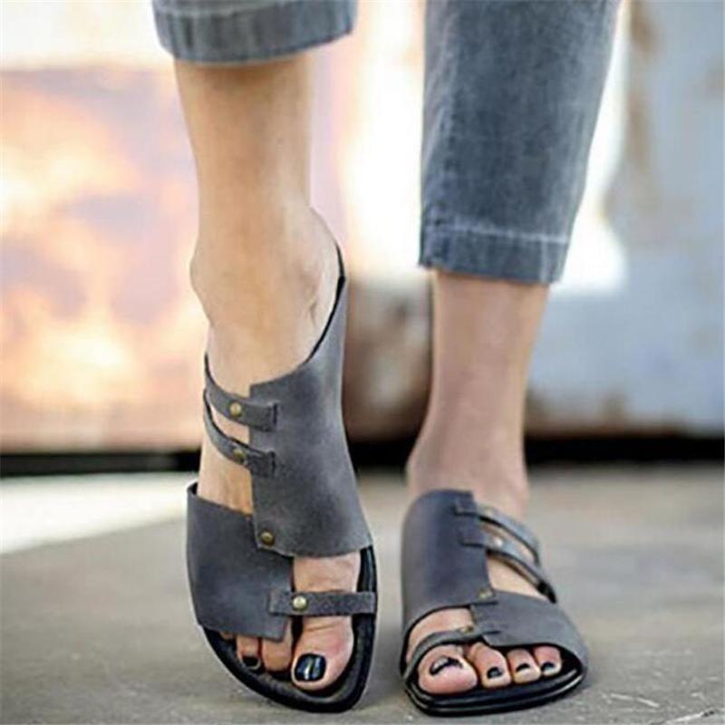 Plain  Flat  Peep Toe  Casual Slippers