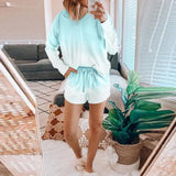 Tie Dye Knit Printed Two Piece Set Long Sleeves Top + Short Home Wear Pajamas Set