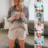 Tie Dye Knit Printed Two Piece Set Long Sleeves Top + Short Home Wear Pajamas Set