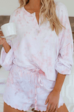 Womens Long Sleeve of 2 Piece Short Pajamas Set Nightwear Sleepwear Loungewear-Pink