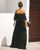 Elegant Off Shoulder Chiffon Summer Ruffle Pleated Maxi Dresses