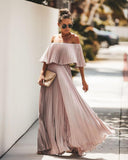 Elegant Off Shoulder Chiffon Summer Ruffle Pleated Maxi Dresses