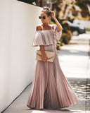 Elegant Off Shoulder Chiffon Summer Ruffle Pleated Maxi Dresses